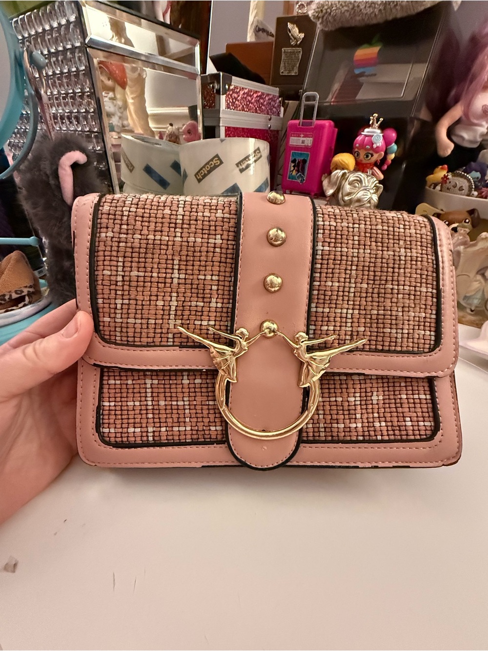 Vintage Pink Tweed Clutch Ballerina Bag